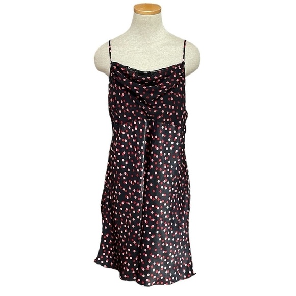 Delicates Robe & Chemise Set Women's L Large Black Red Pink Polka Dot Nightgown - Picture 3 of 17